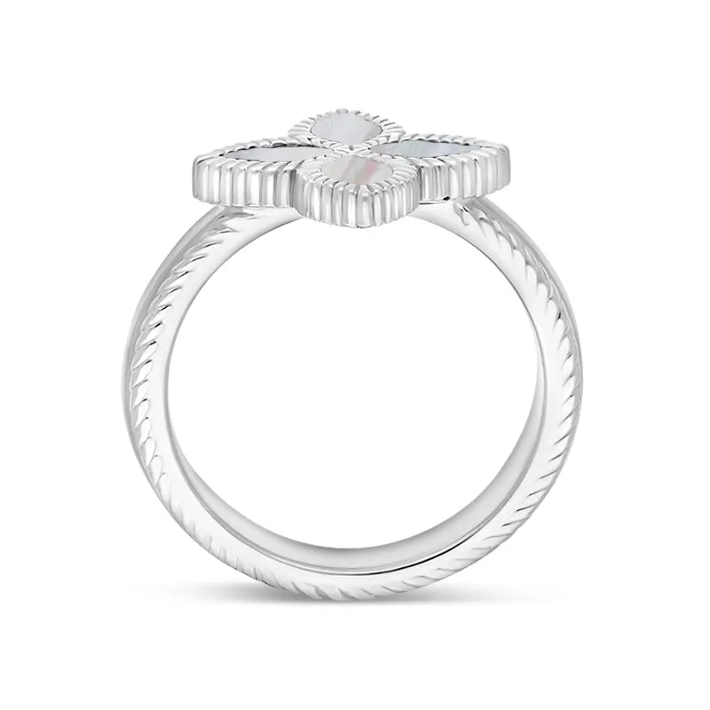 18ct White Gold White Mother of Pearl Eden Marquise Flower Ring sold by Jura Watches product image thumbnail 3