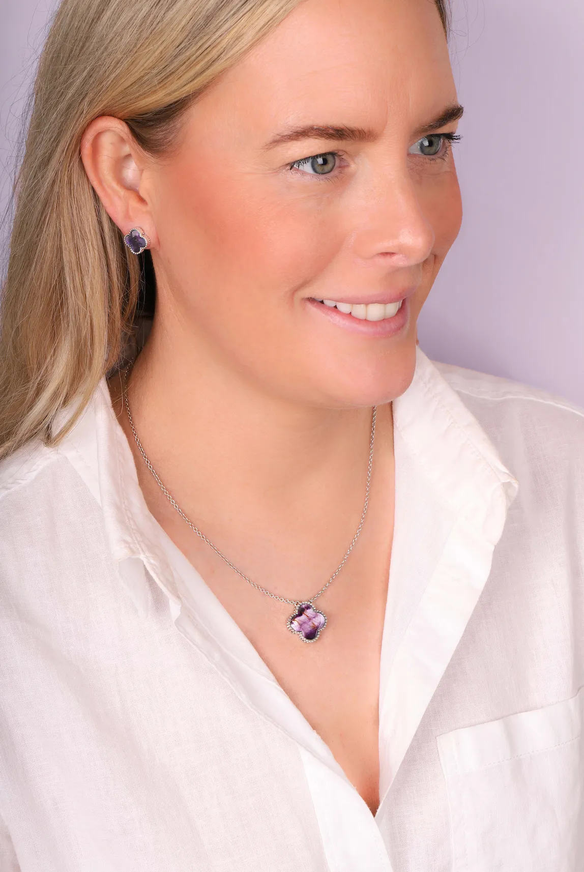 Sterling Silver Blue John Bloom Large Four Leaf Clover Ball Edge Chain Necklet sold by Jura Watches product image thumbnail 3