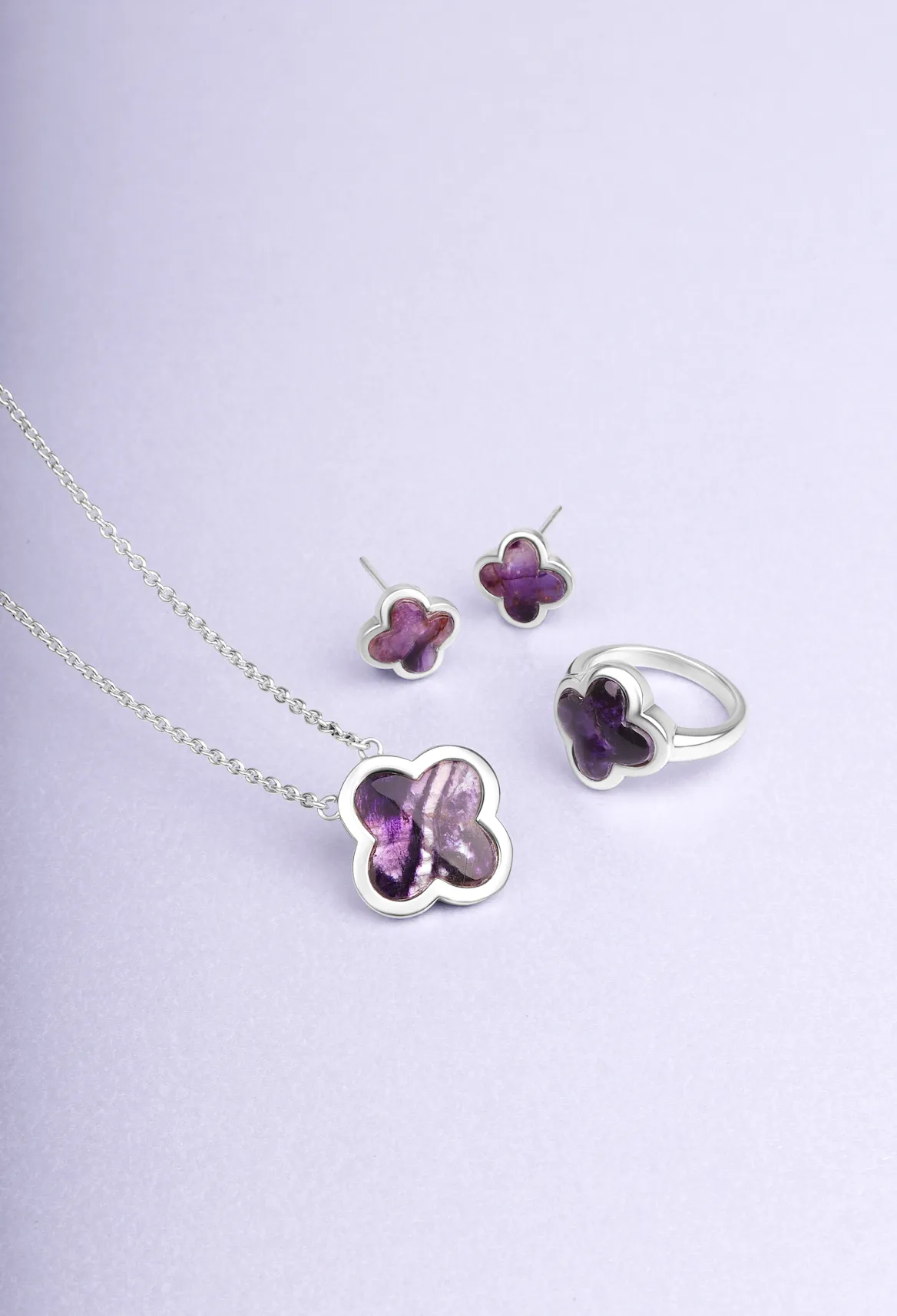 Sterling Silver Blue John Bloom Four Leaf Clover Stud Earrings sold by Jura Watches product image thumbnail 3