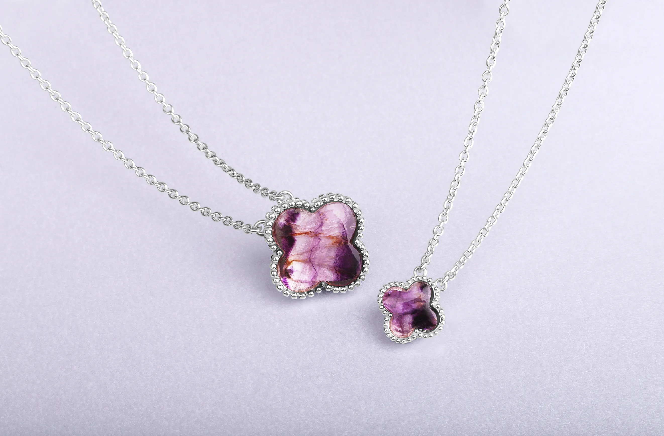 Sterling Silver Blue John Bloom Small Four Leaf Clover Ball Edge Chain Necklet sold by Jura Watches product image thumbnail 2