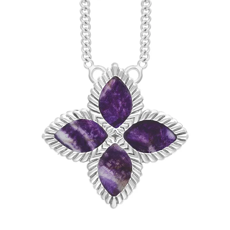 Sterling Silver Blue John Eden Large Marquise Flower Necklace sold by Jura Watches