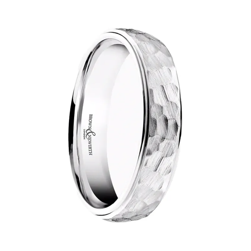 Platinum 5mm Cabala Hammered Wedding Ring sold by Jura Watches