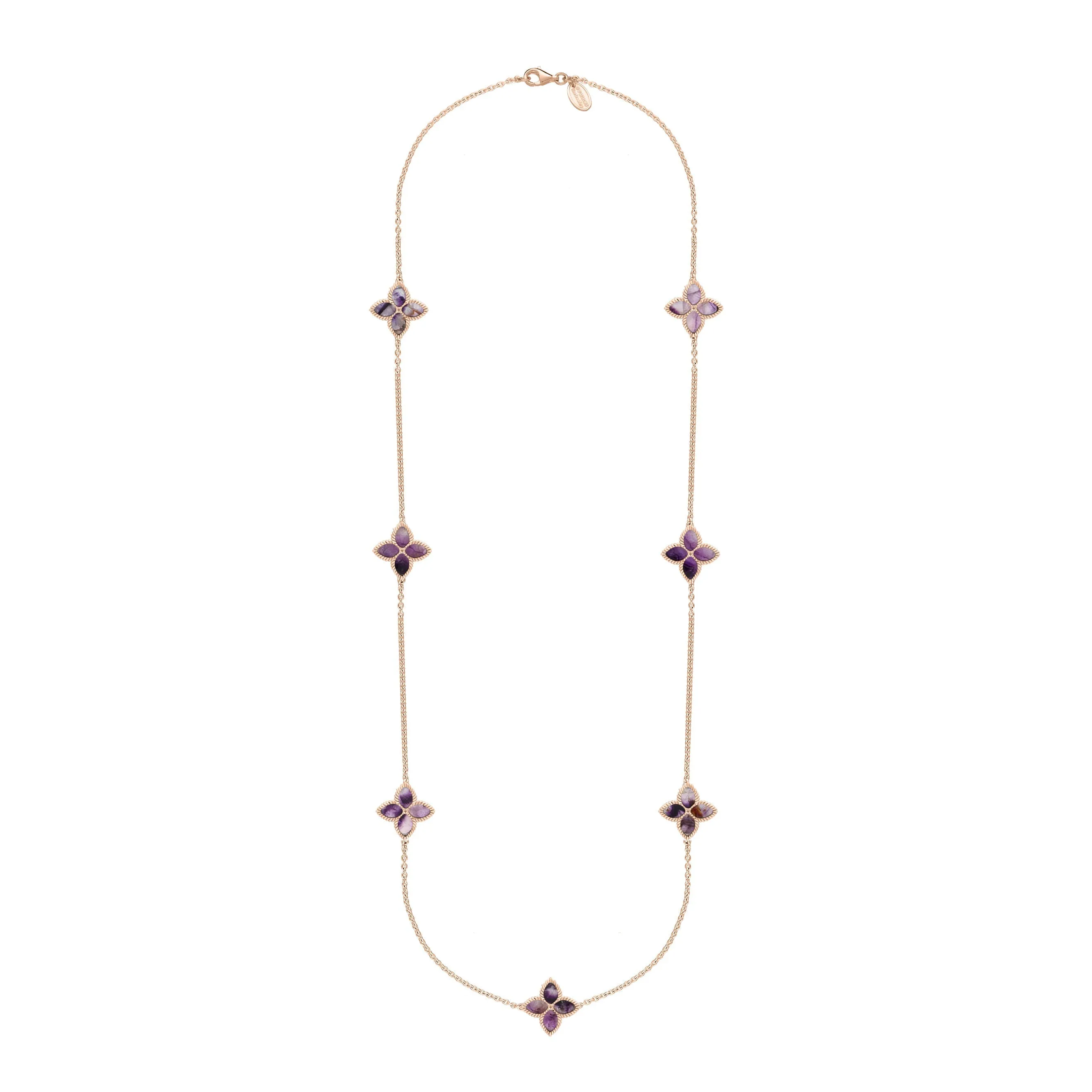 18ct Rose Gold Blue John eden Long Marquise Flower Necklace sold by Jura Watches