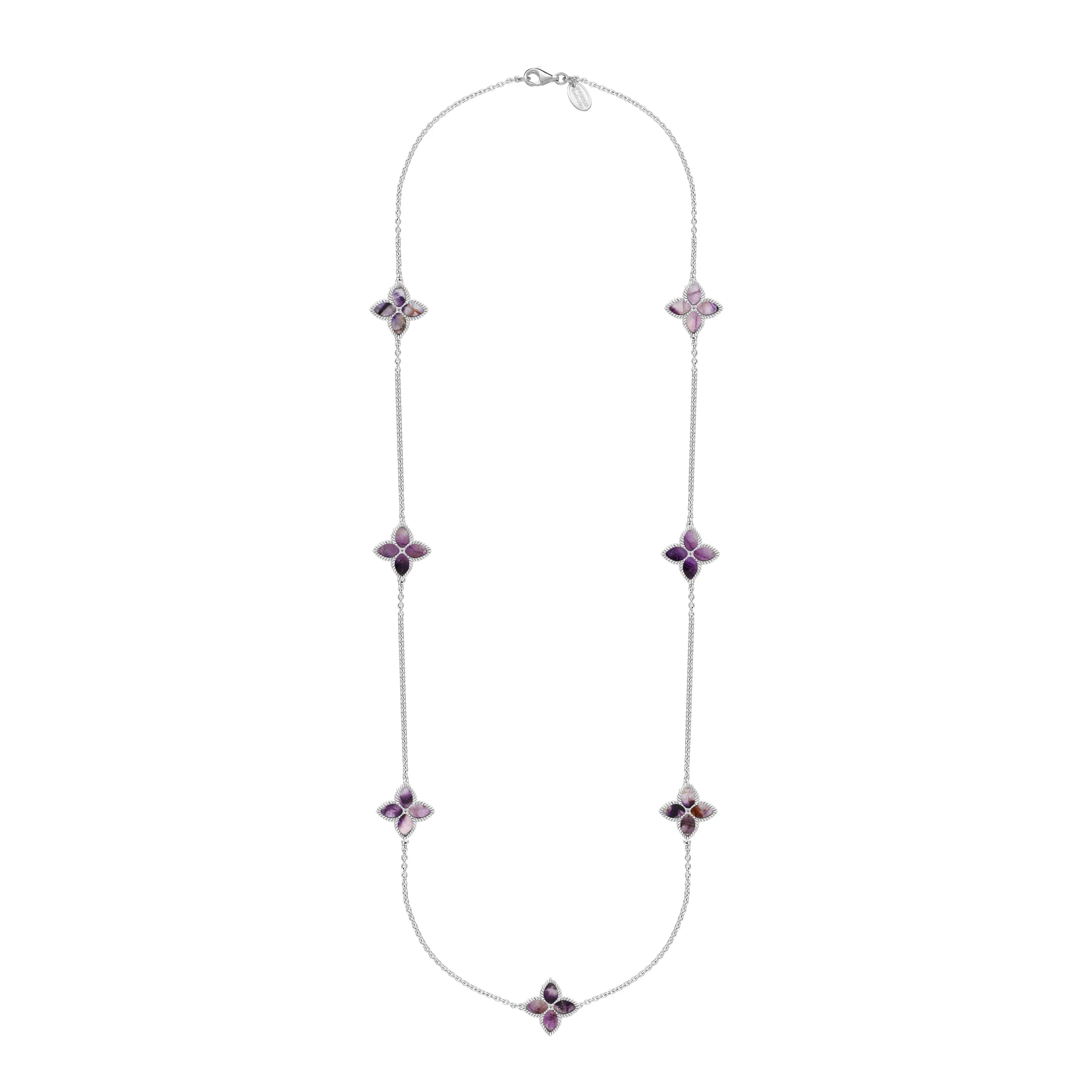 18ct White Gold Blue John eden Long Marquise Flower Necklace sold by Jura Watches