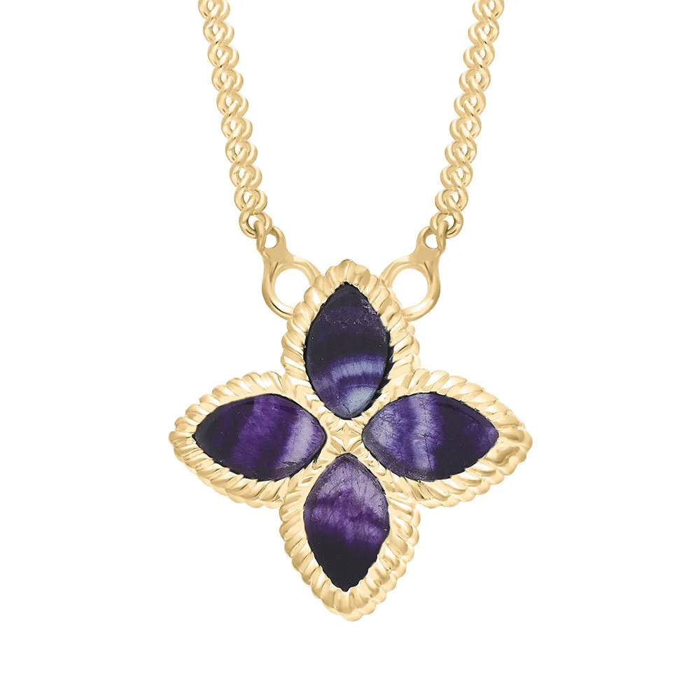 18ct Yellow Gold Blue John eden Small Marquise Flower Necklace sold by Jura Watches