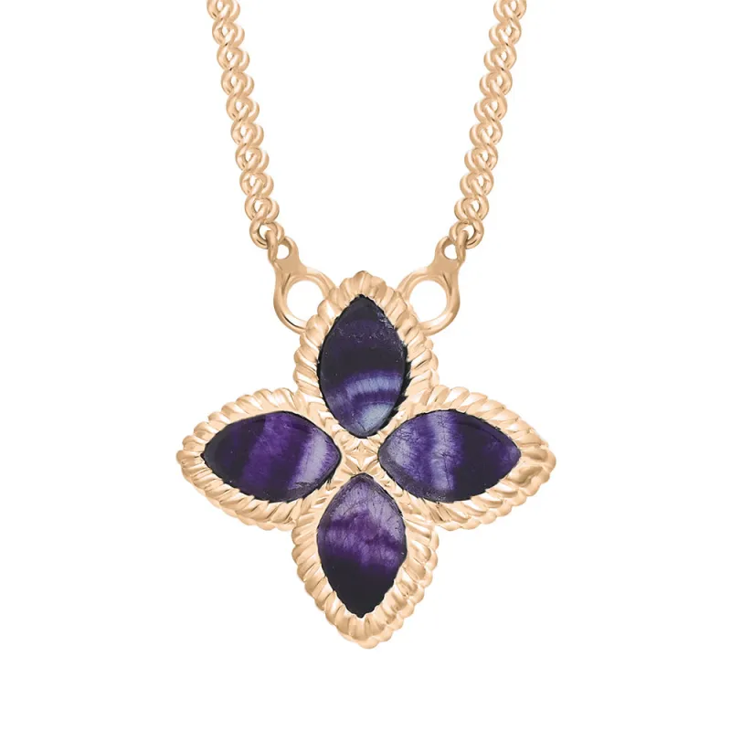 9ct Rose Gold Blue John eden Small Marquise Flower Necklace sold by Jura Watches