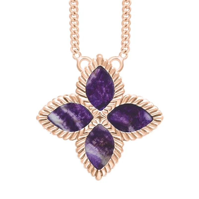 9ct Rose Gold Blue John eden Large Marquise Flower Necklace sold by Jura Watches