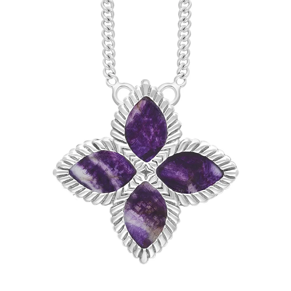 9ct White Gold Blue John eden Large Marquise Flower Necklace sold by Jura Watches