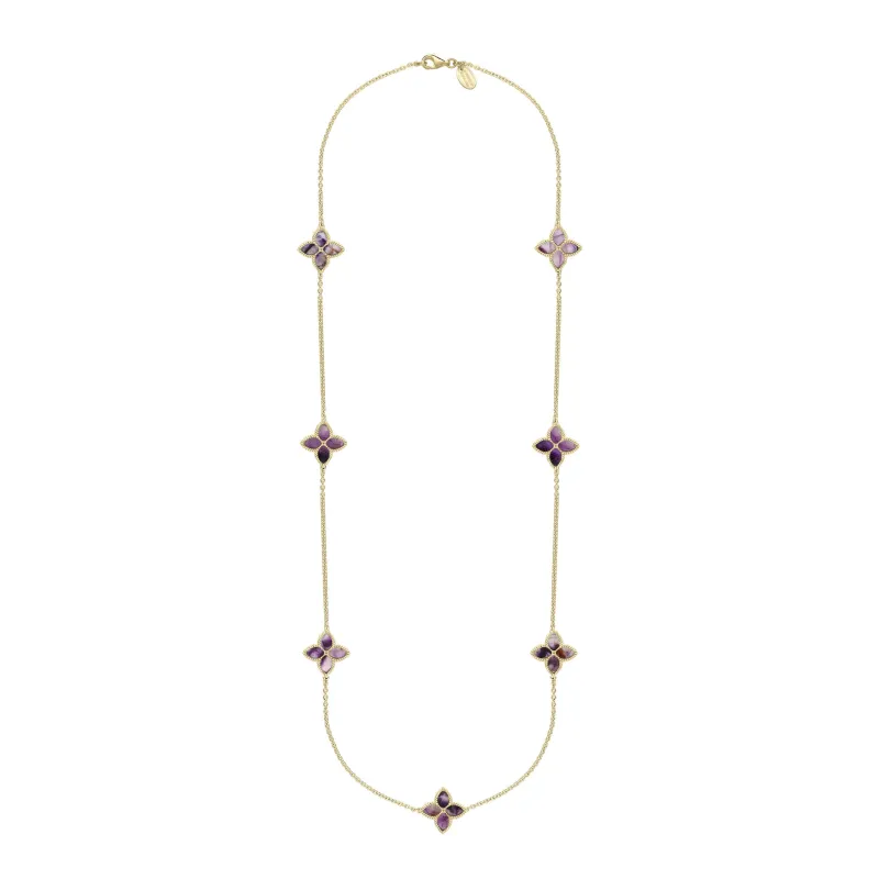 9ct Yellow Gold Blue John eden Long Marquise Flower Necklace sold by Jura Watches