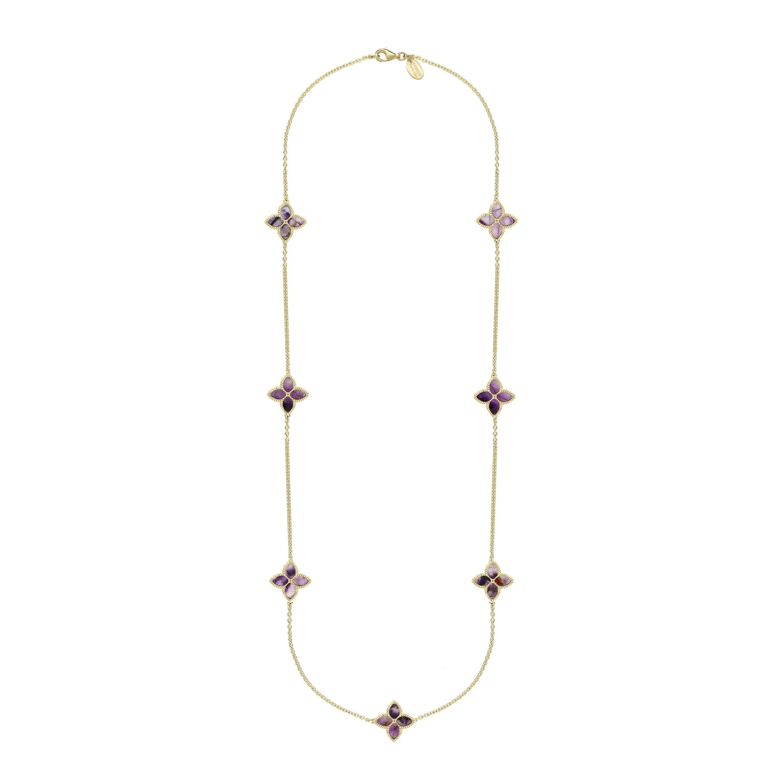 9ct Yellow Gold Blue John eden Long Marquise Flower Necklace sold by Jura Watches