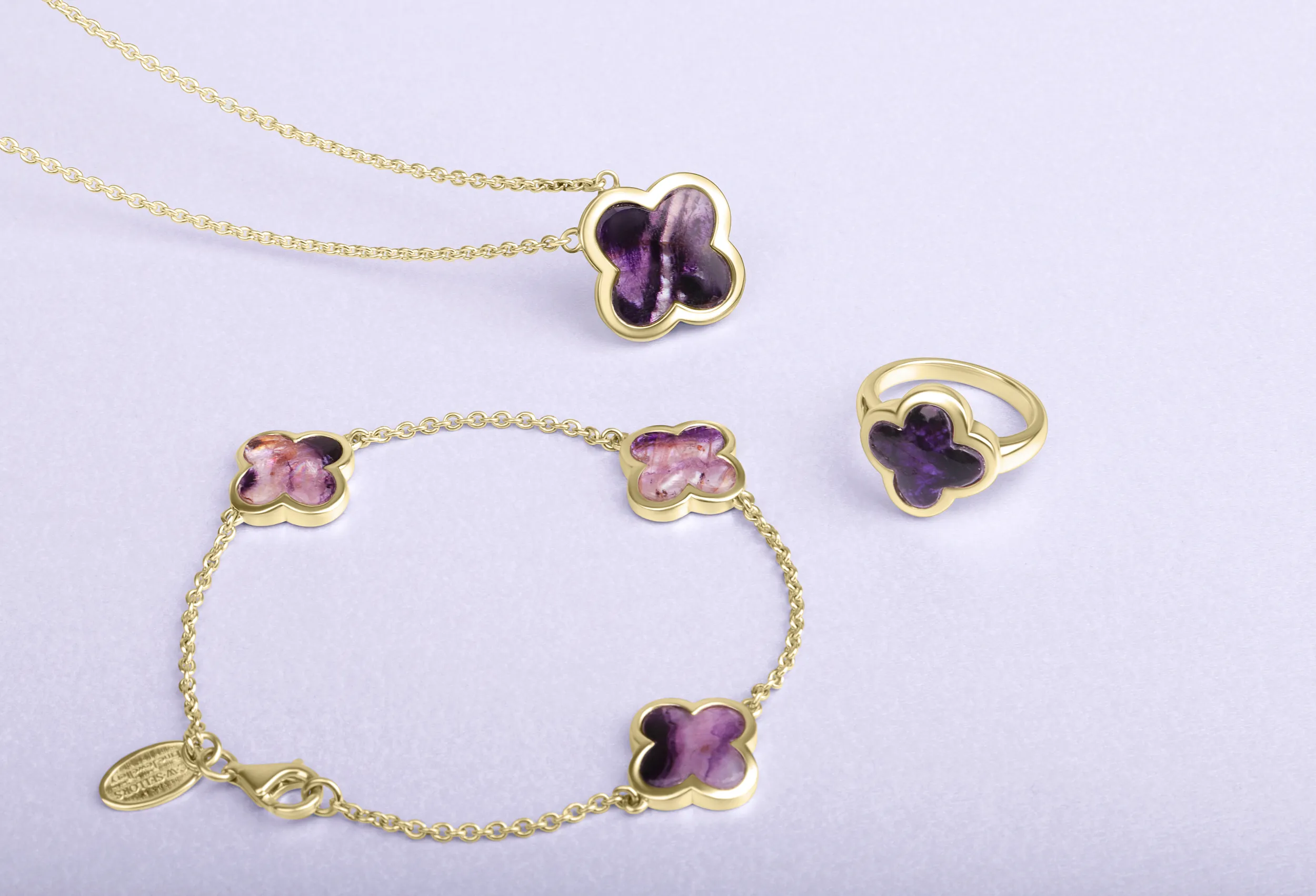 18ct Yellow Gold Blue John bloom Four Leaf Clover Ring sold by Jura Watches product image thumbnail 2