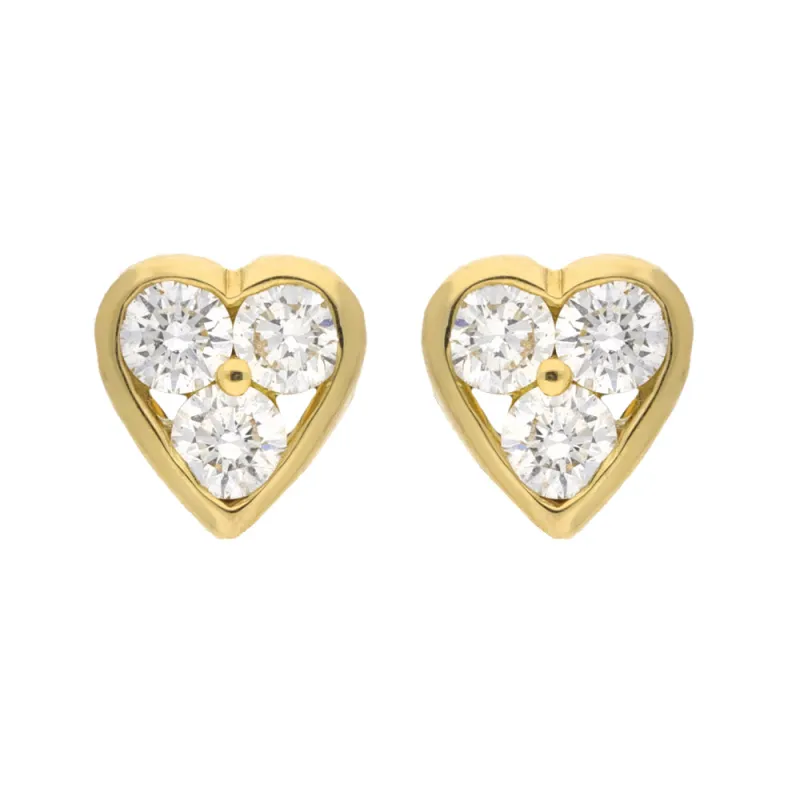 18ct Yellow Gold 0.25ct Diamond Three Stone Heart Studs sold by Jura Watches