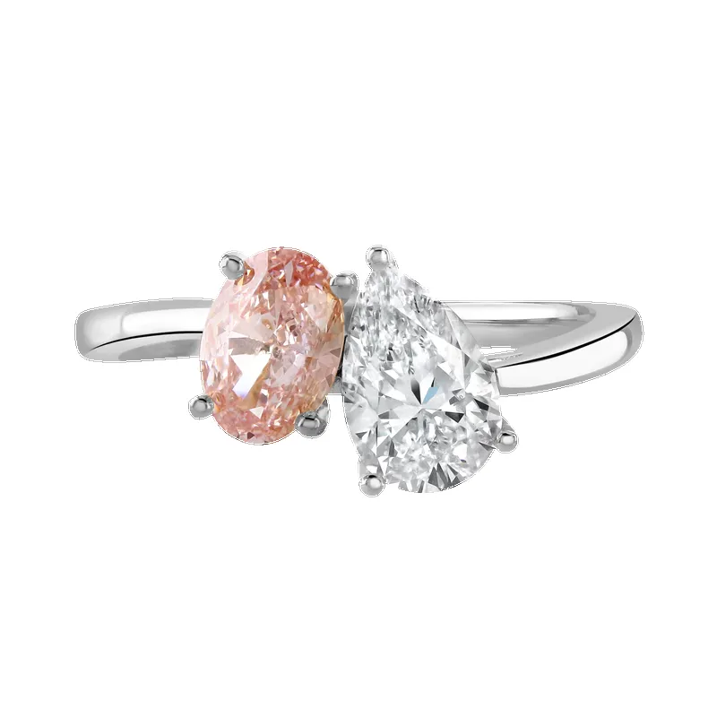 Platinum 1.8ct White & Pink Laboratory Grown Diamond 'Toi et Moi' Ring sold by Jura Watches