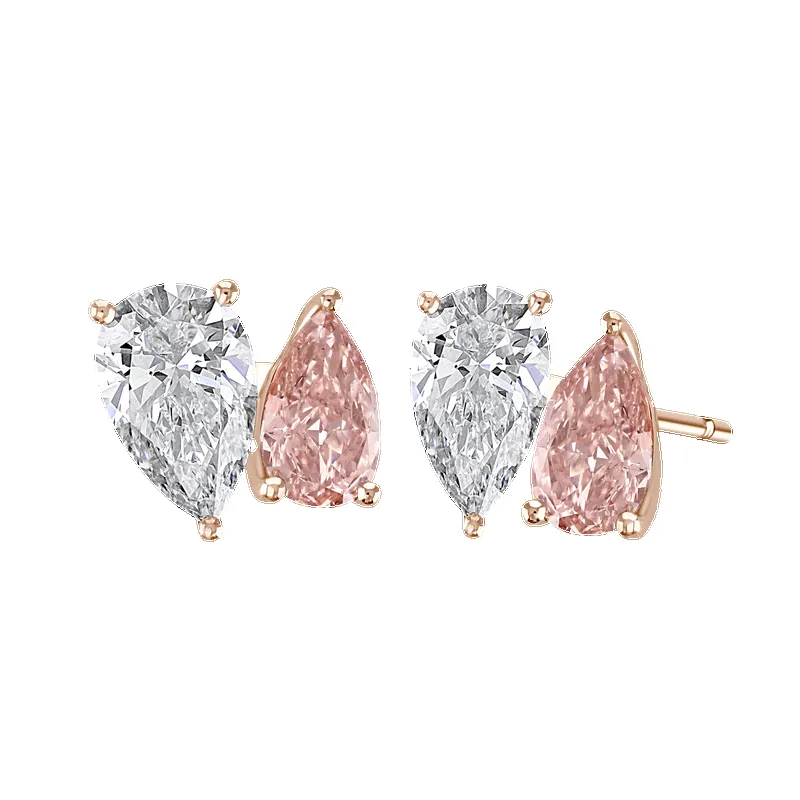 18ct Rose Gold 3.8ct White & Pink Laboratory Grown Diamond 'Toi et Moi' Earrings sold by Jura Watches