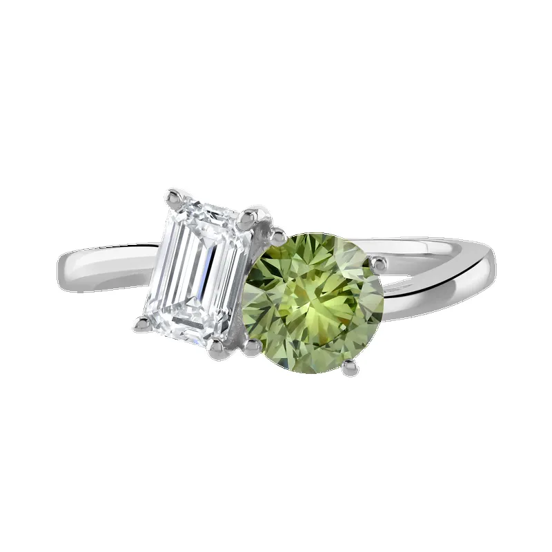 Platinum 1.8ct White & Green Laboratory Grown Diamond 'Toi et Moi' Ring sold by Jura Watches
