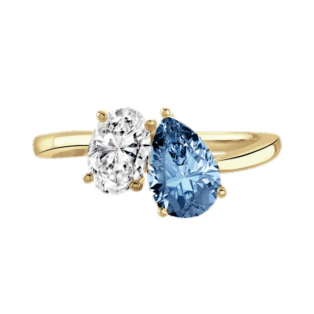 18ct Yellow Gold 1.8ct White & Blue Laboratory Grown Diamond 'Toi et Moi' Ring sold by Jura Watches