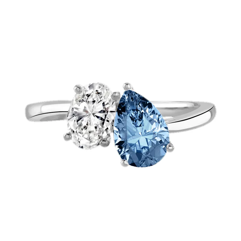 Platinum 1.8ct White & Blue Laboratory Grown Diamond 'Toi et Moi' 1.8ct Ring sold by Jura Watches