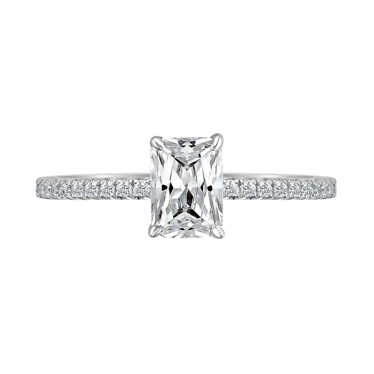 Platinum 2ct Radiant Cut Laboratory Grown Diamond Solitaire With Diamond Shoulders sold by Jura Watches