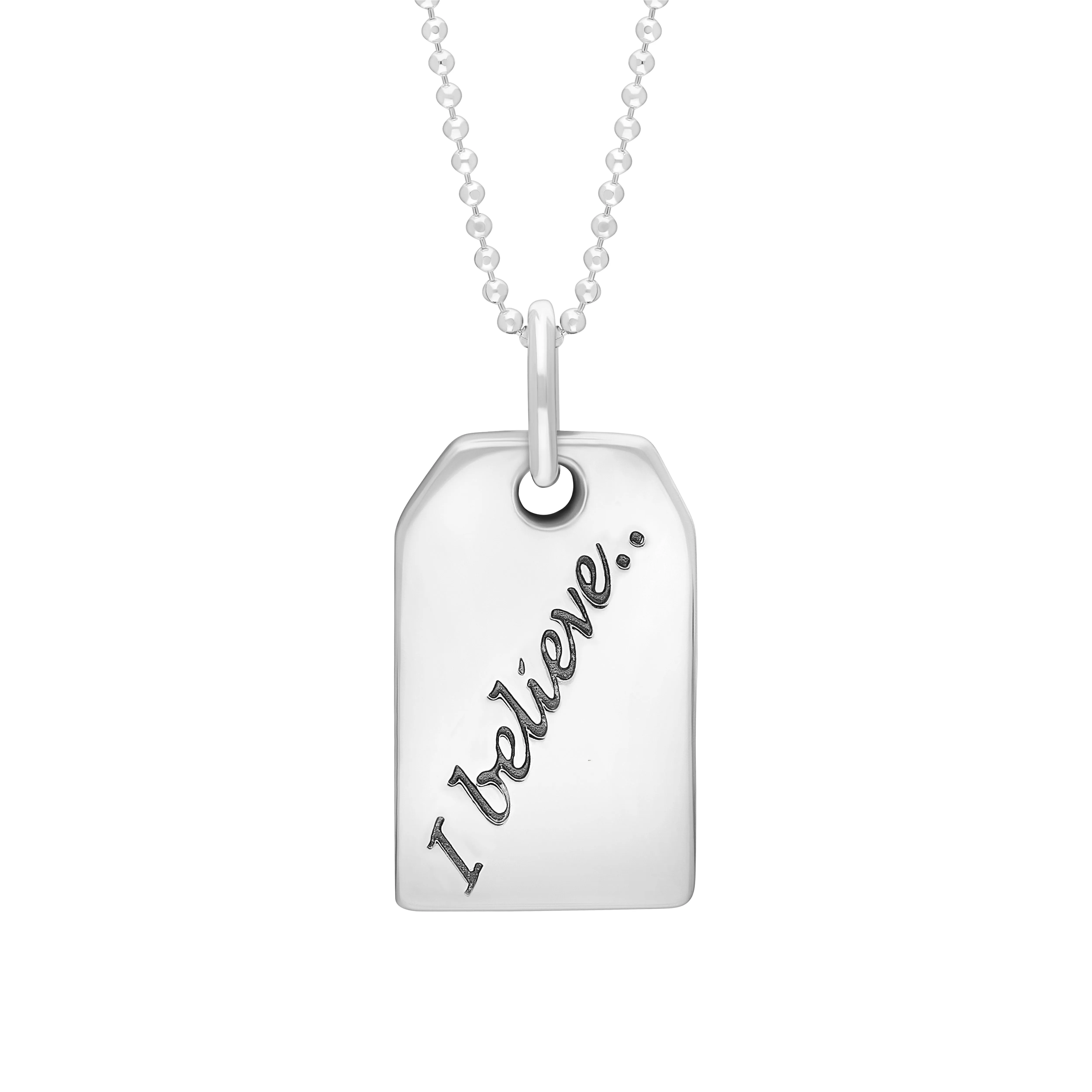 Sterling Silver Small Tag “I Believe” Necklace sold by Jura Watches