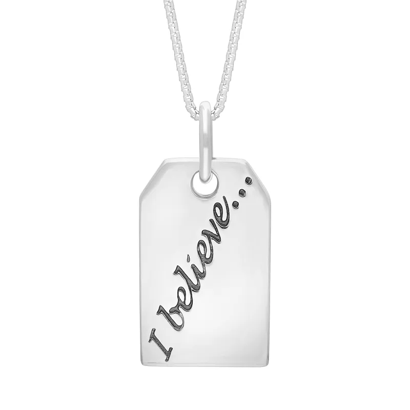 Sterling Silver Large Tag “I Believe” Necklace sold by Jura Watches