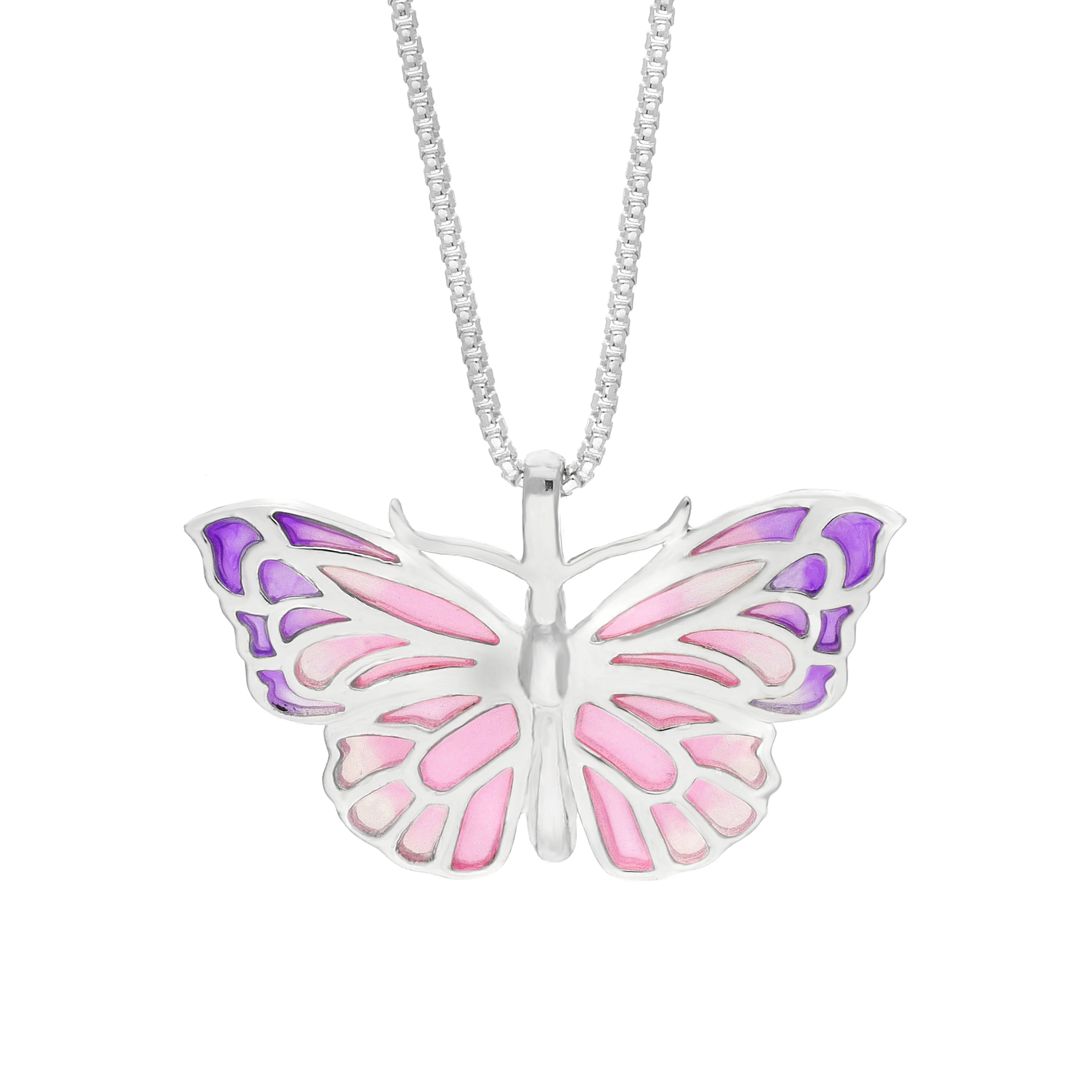 Sterling Silver Pink Enamel Butterfly Pendant sold by Jura Watches