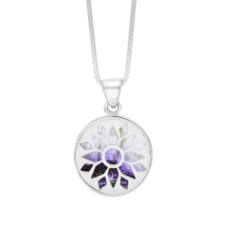 Sterling Silver 18mm Blue John Chatsworth Décor Round Pendant sold by Jura Watches