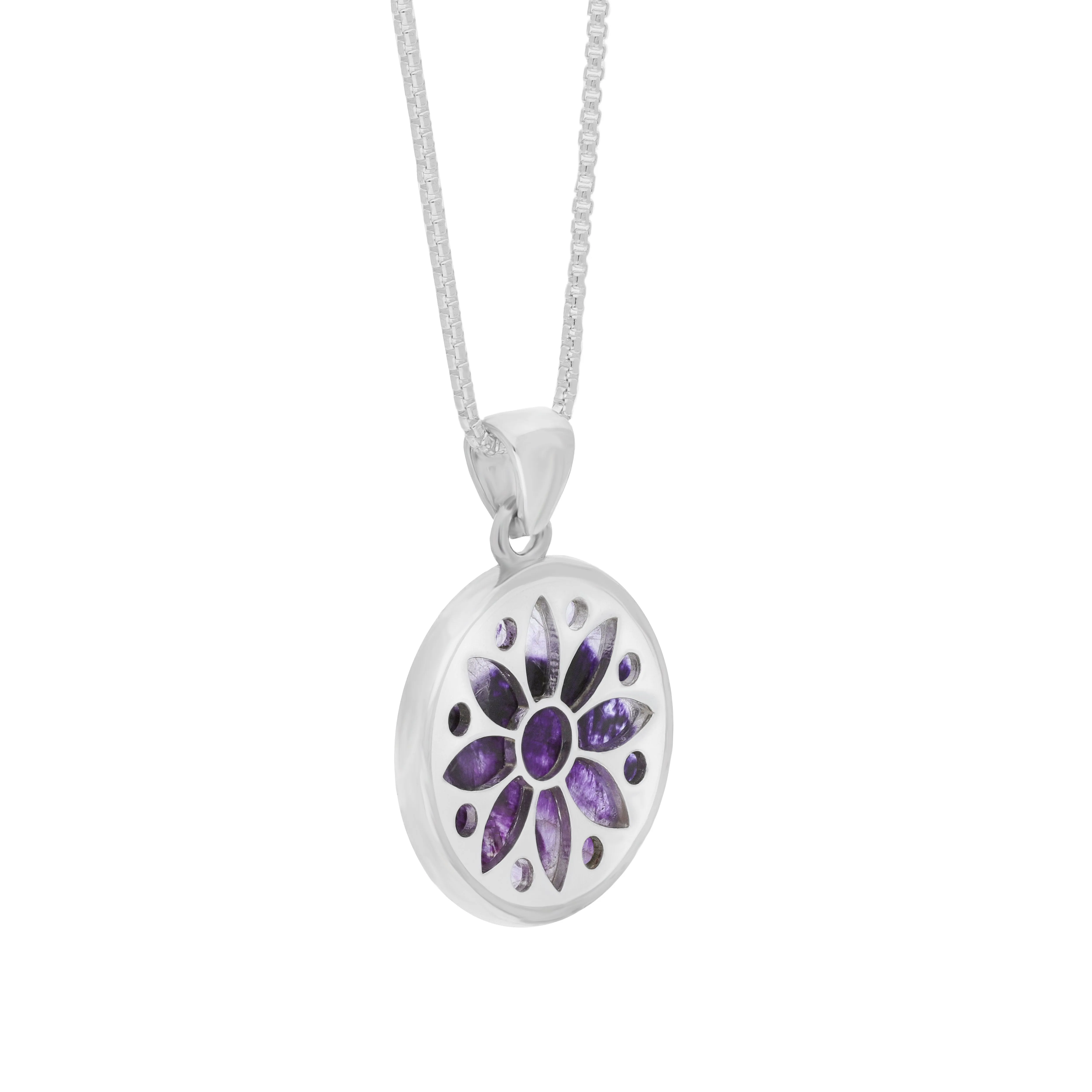 Sterling Silver 17mm Blue John Chatsworth Décor Round Sunflower Pendant sold by Jura Watches product image thumbnail 2