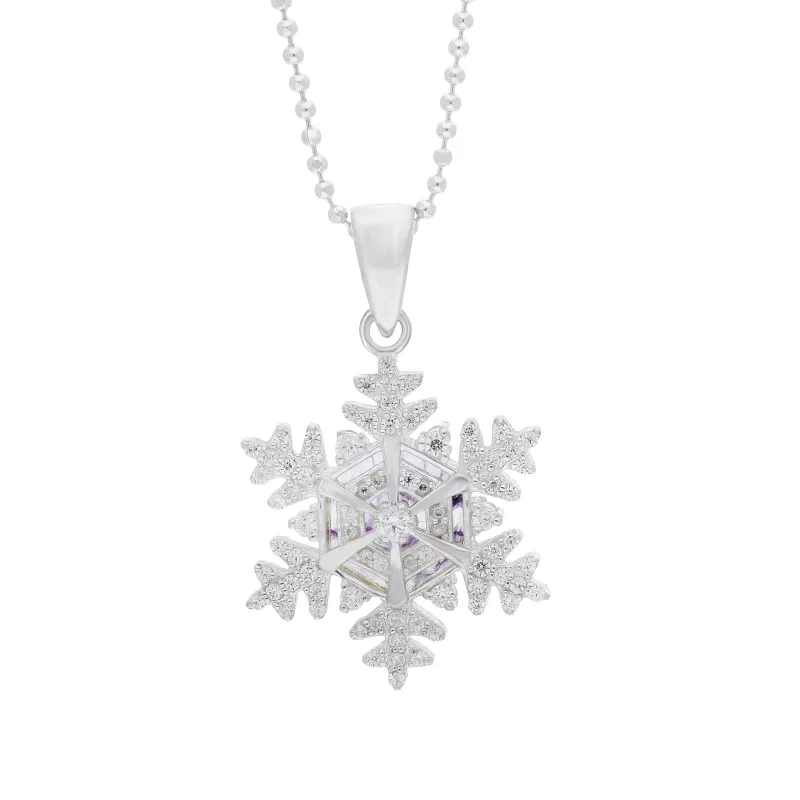Sterling Silver 20mm White Cubic Zirconia & Blue John Snowflake Pendant sold by Jura Watches