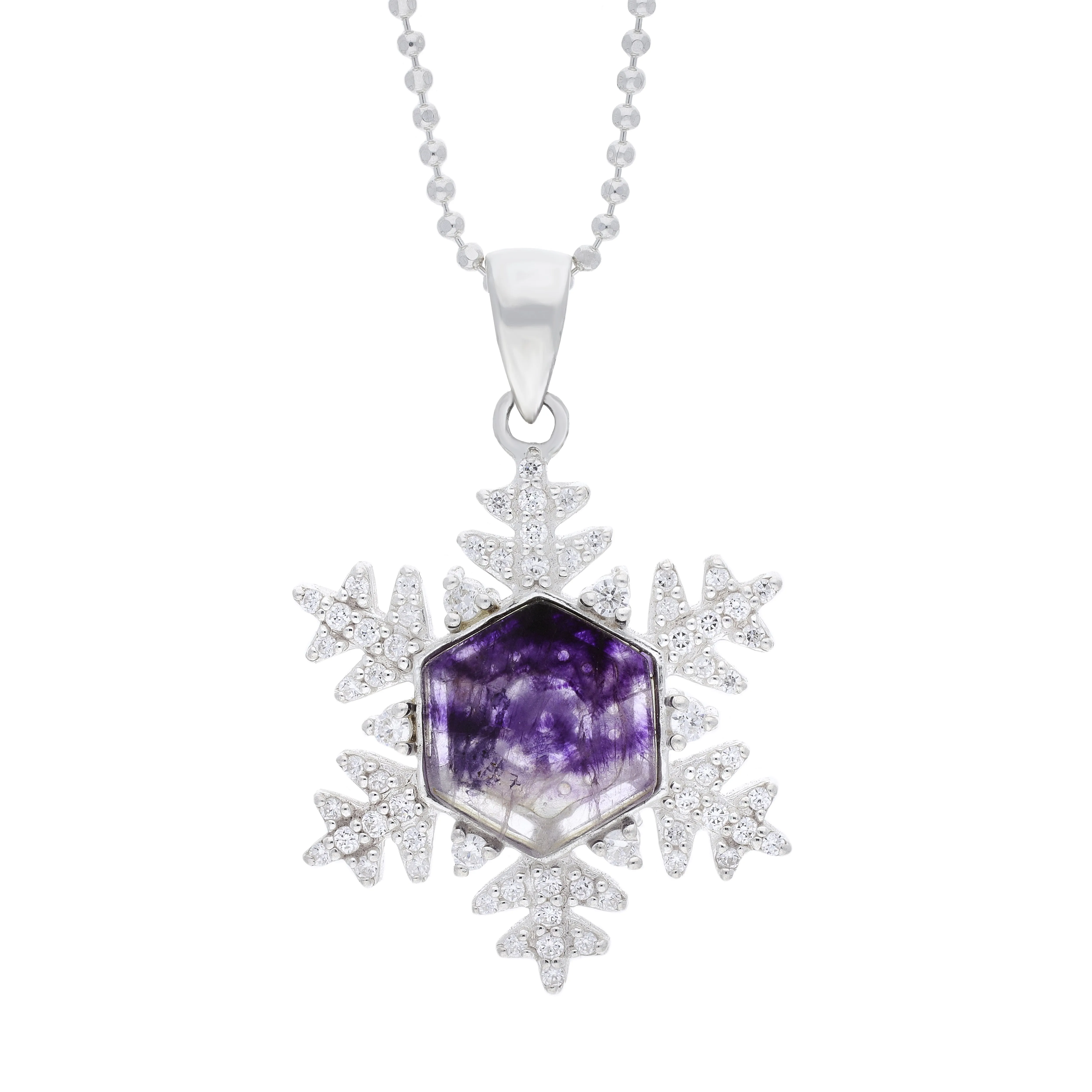 Sterling Silver 26mm White Cubic Zirconia & Blue John Snowflake Pendant sold by Jura Watches product image thumbnail 2