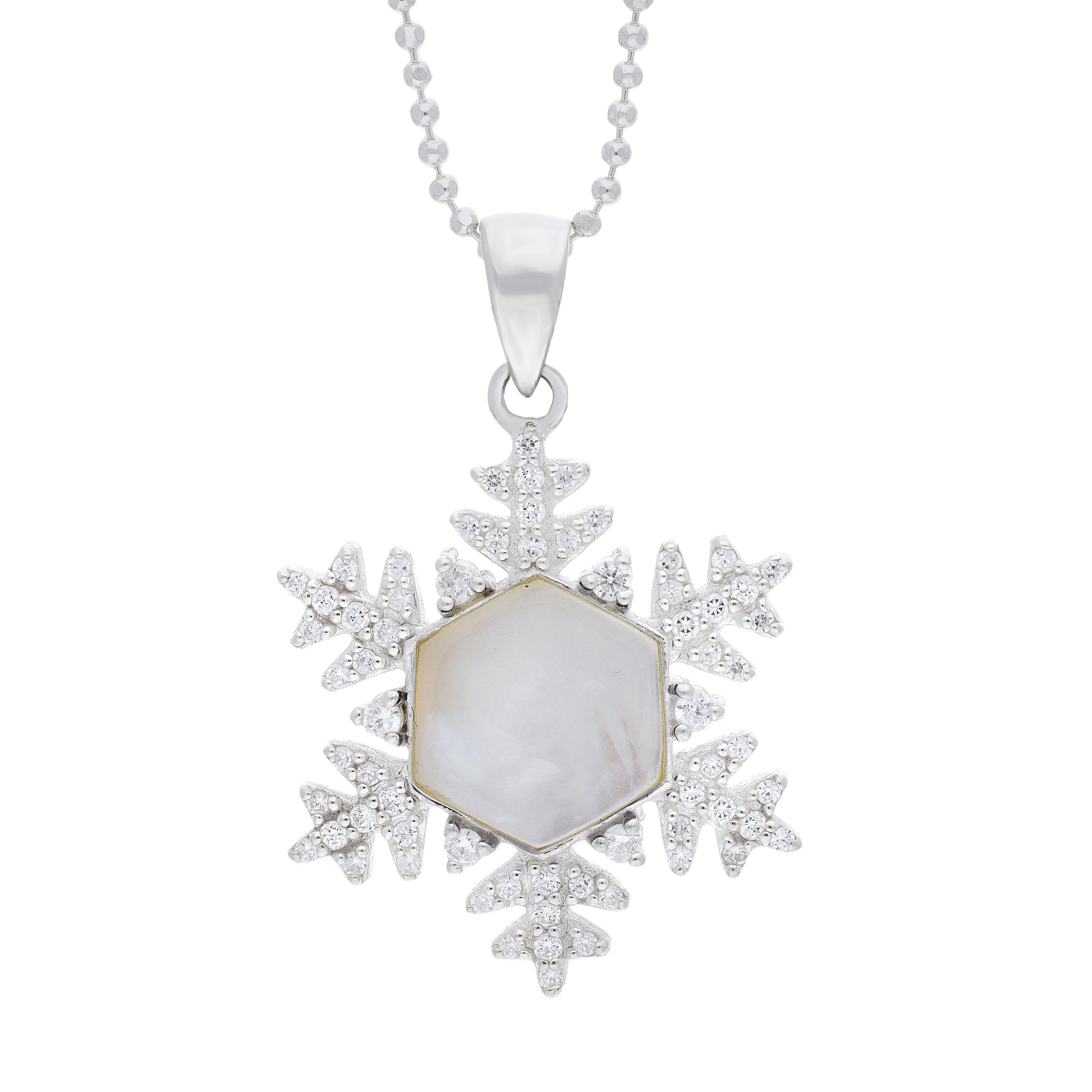 Sterling Silver 30mm Cubic Zirconia & White Mother of Pearl Snowflake Pendant sold by Jura Watches product image thumbnail 2