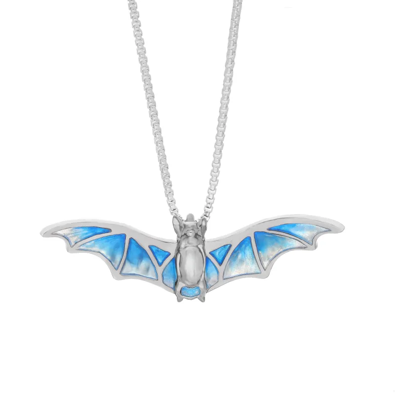 Sterling Silver  and Blue Enamel Black Rhodium Plated Bat Pendant sold by Jura Watches