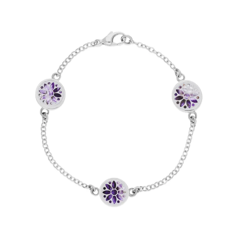 Sterling Silver 10mm Blue John Three Flower Burst Chatsworth Décor Bracelet sold by Jura Watches