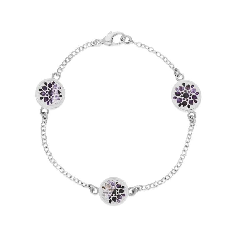 Sterling Silver 10mm Blue John Three Flower Burst Chatsworth Décor Bracelet sold by Jura Watches
