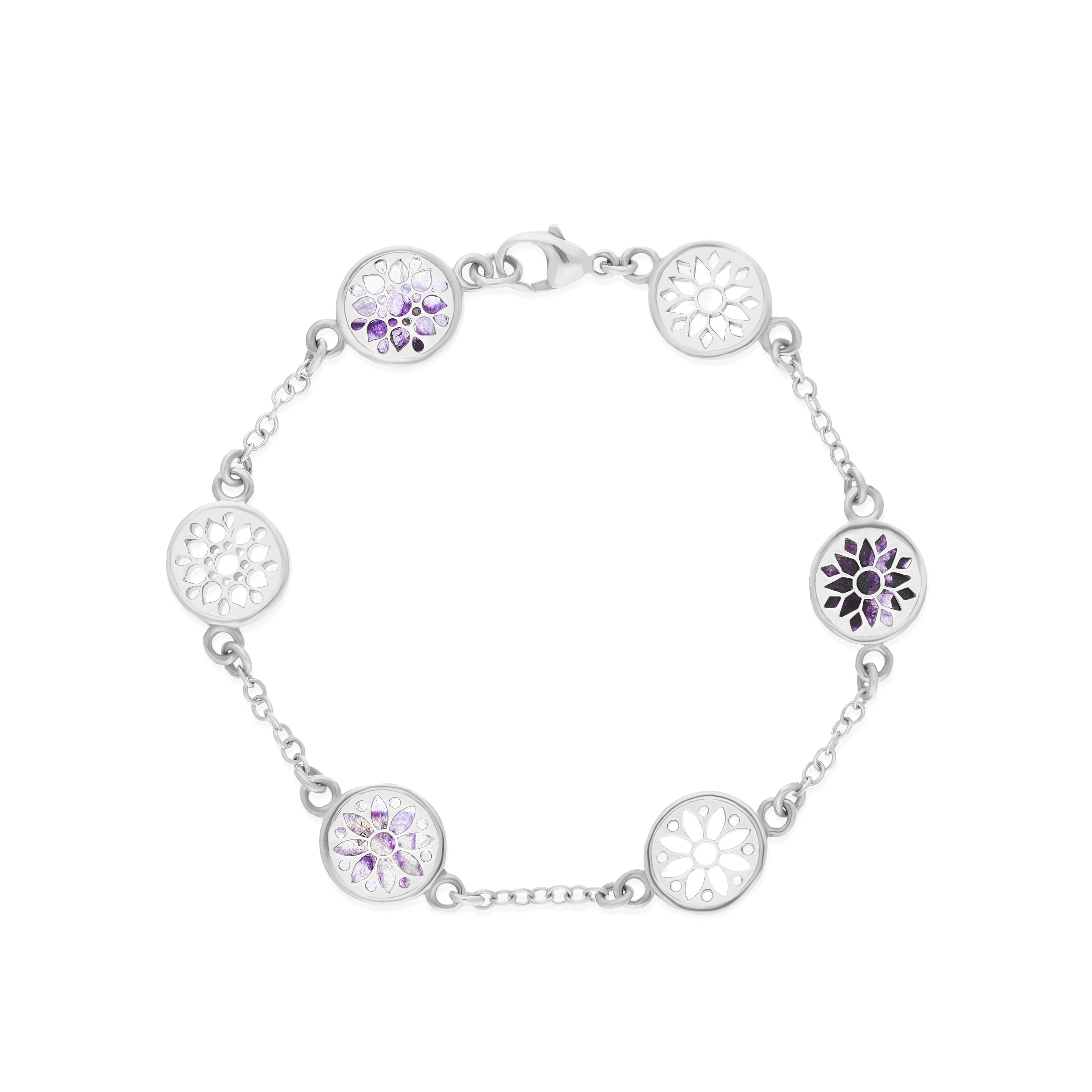 Sterling Silver 10mm Blue John Six Flower Burst Chatsworth Décor Bracelet sold by Jura Watches