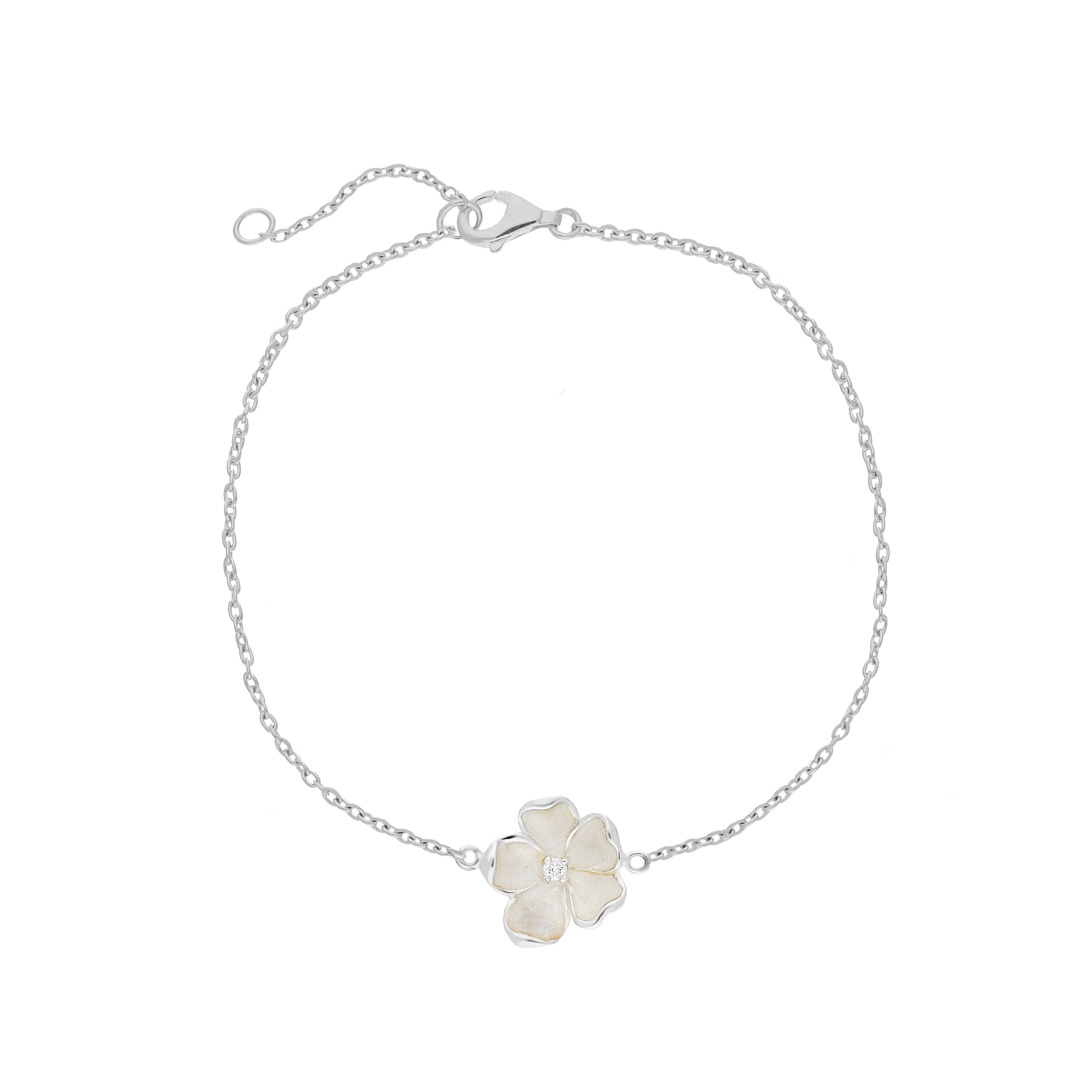 Sterling Silver White Enamel Diamond Flower Bracelet sold by Jura Watches
