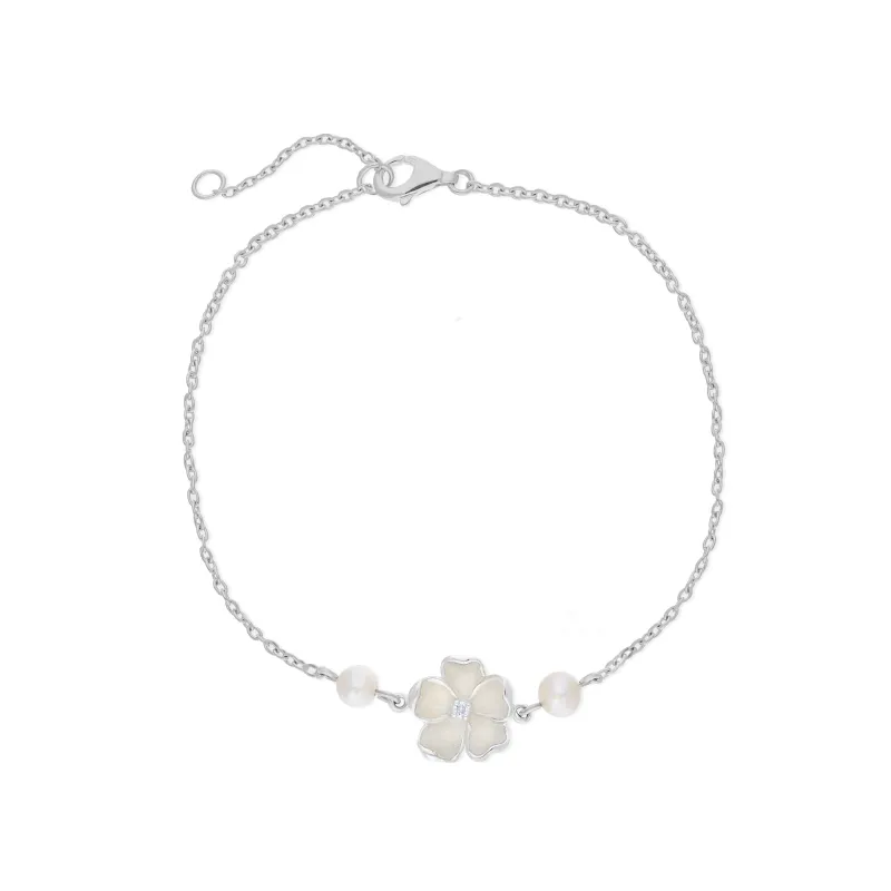 Sterling Silver Pearl and Diamond Flower Bracelet sold by Jura Watches