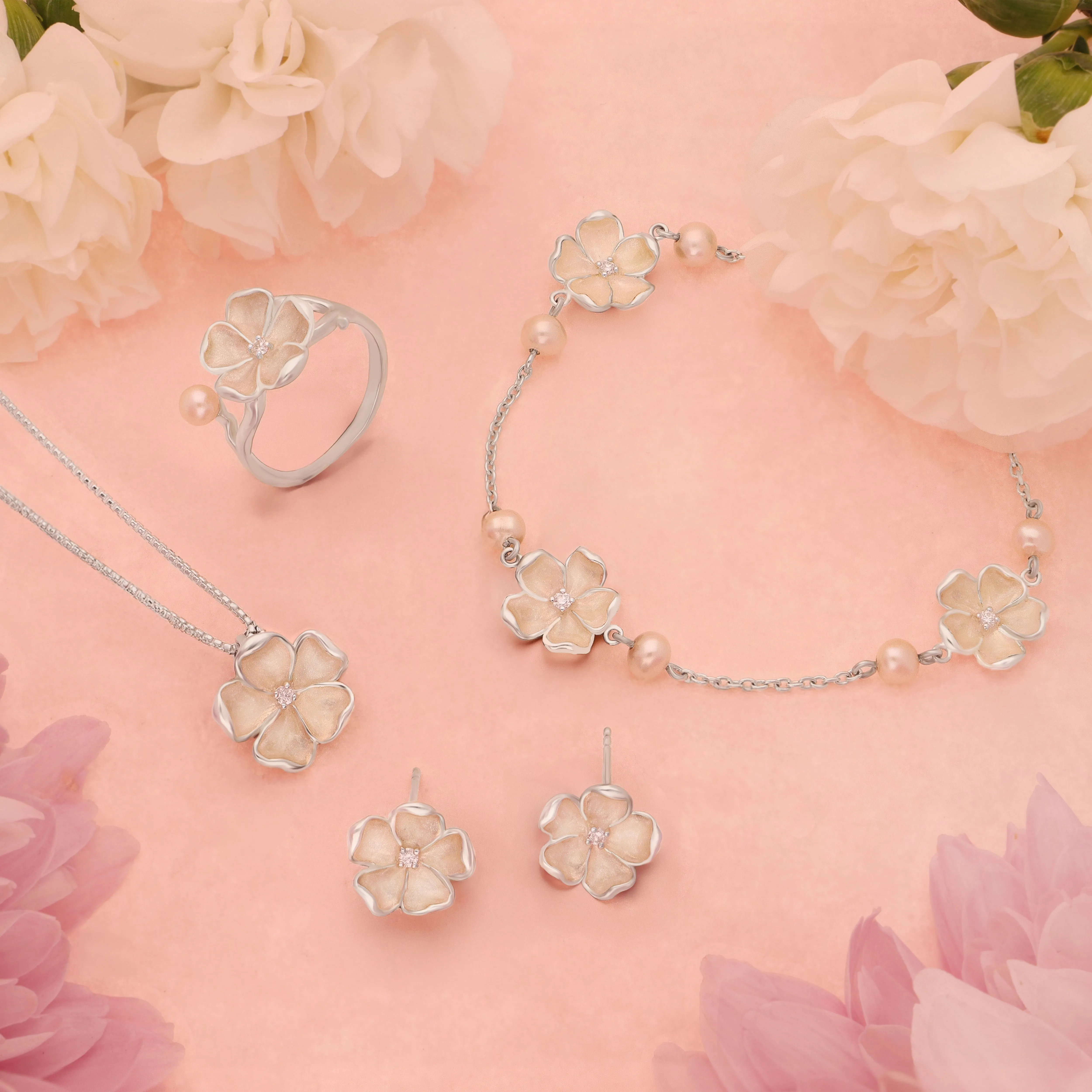 Sterling Silver Pearl & Diamond Three Flower Bracelet sold by Jura Watches product image thumbnail 2