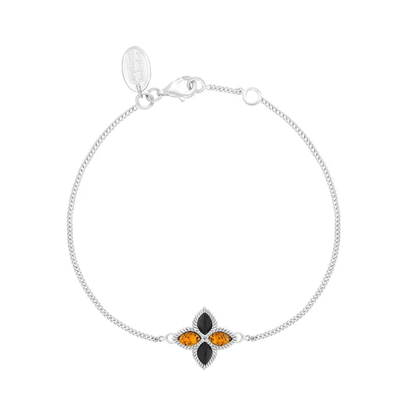 Sterling Silver Whitby Jet And Amber Eden Marquise Flower Bracelet sold by Jura Watches