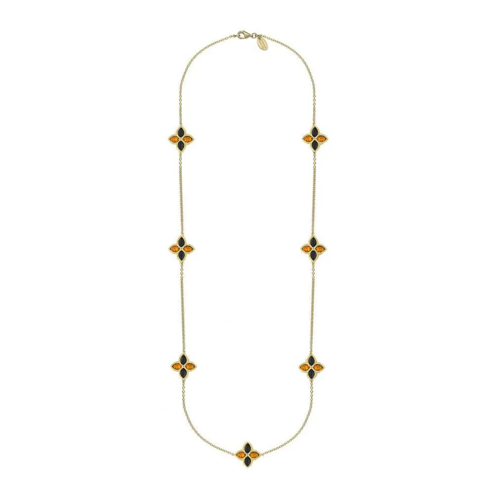 18ct Yellow Gold Whitby Jet And Amber Eden Long Marquise Flower Necklace sold by Jura Watches