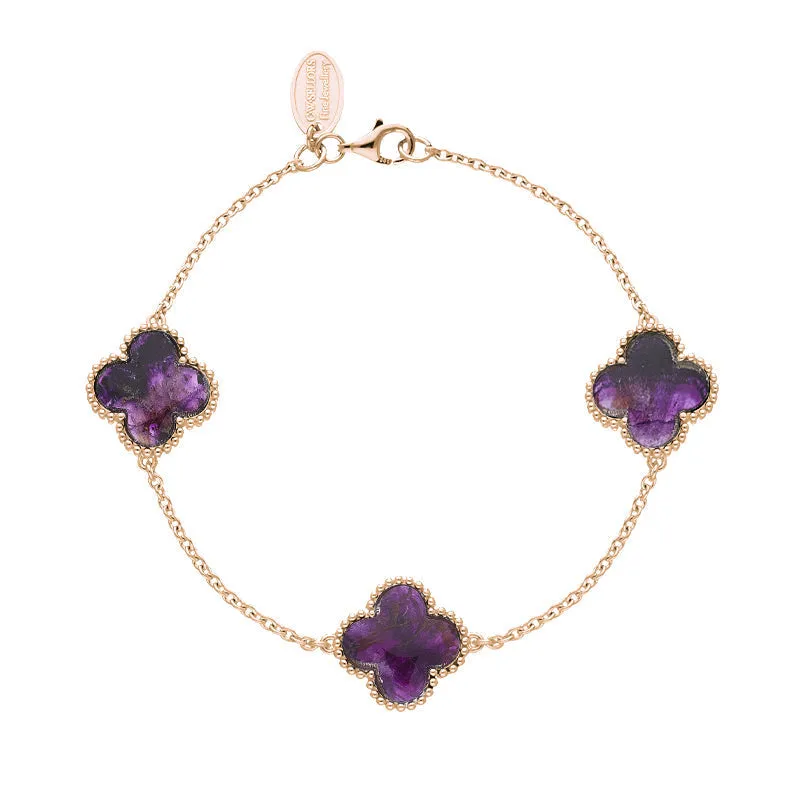 9ct Rose Gold Blue John Bloom Four Leaf Clover Ball Edge Chain Bracelet sold by Jura Watches