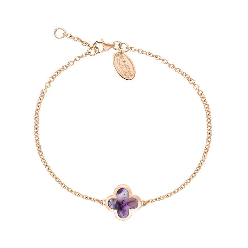 9ct Rose Gold Blue John Bloom Four Leaf Clover Polished Edge Bracelet sold by Jura Watches