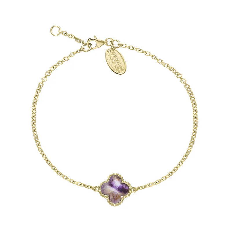 9ct Yellow Gold Blue John Bloom Four Leaf Clover Ball Edge Chain Bracelet sold by Jura Watches