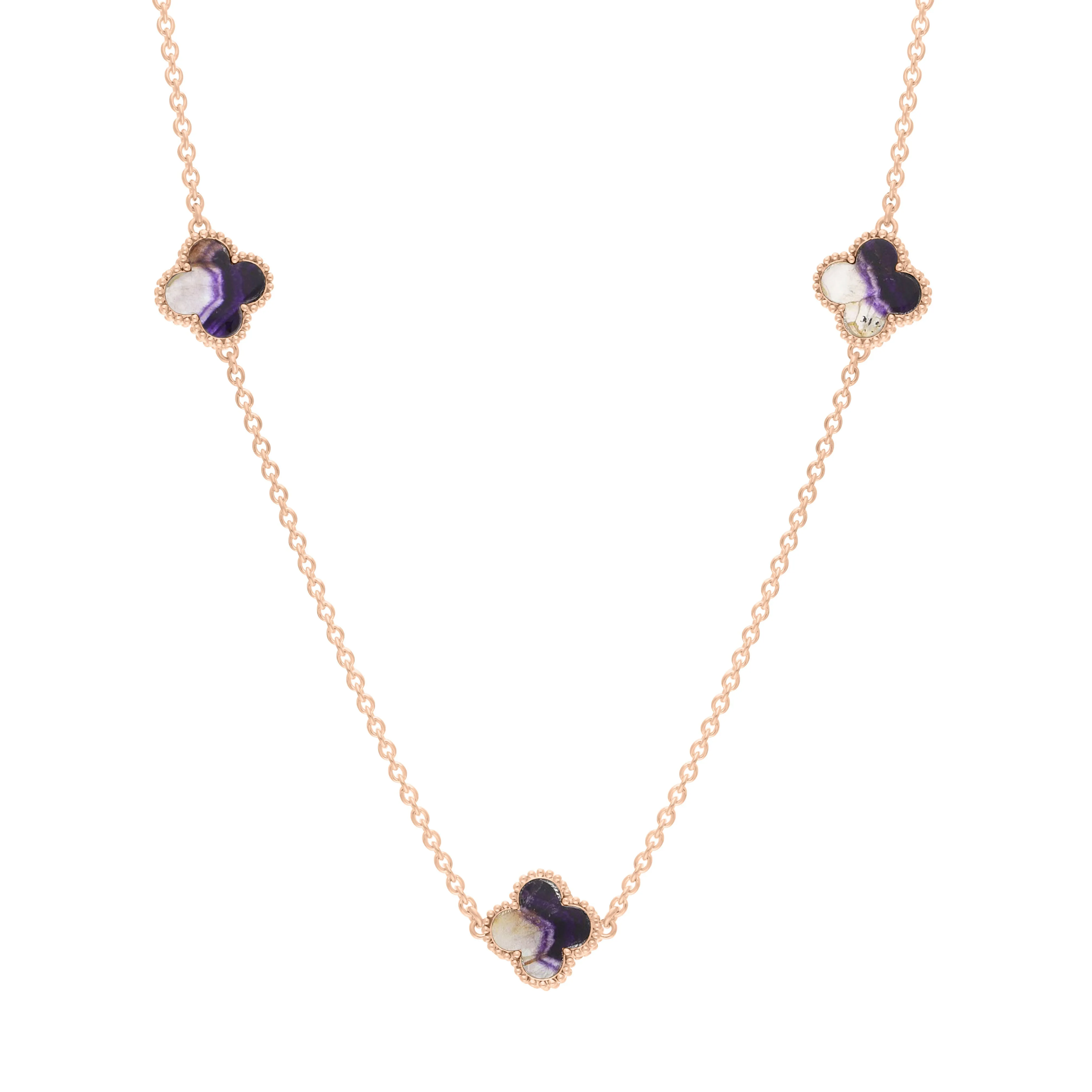 9ct Rose Gold Blue John Bloom Four Leaf Clover Ball Edge Necklace sold by Jura Watches product image thumbnail 2