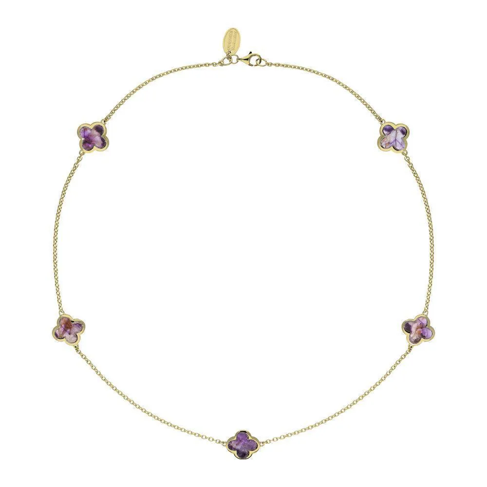 9ct Yellow Gold Blue John Bloom Four Leaf Clover Necklace sold by Jura Watches