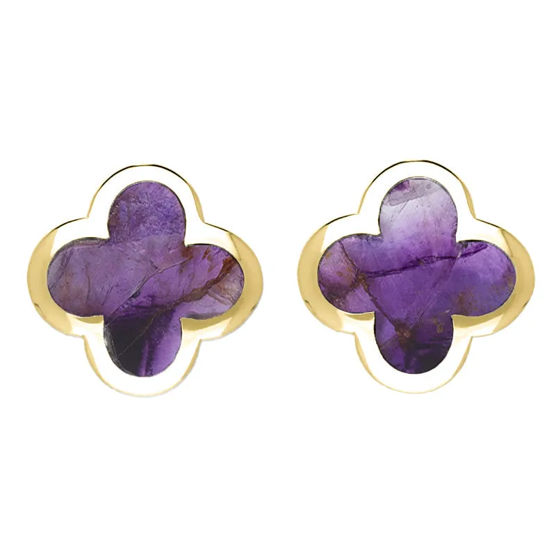 9ct Yellow Gold Blue John Bloom Four Leaf Clover Stud Earrings sold by Jura Watches