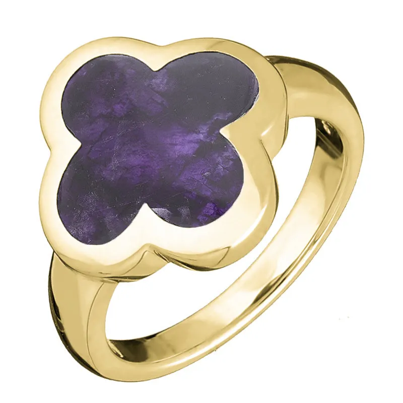 9ct Yellow Gold Blue John Bloom Four Leaf Clover Ring sold by Jura Watches