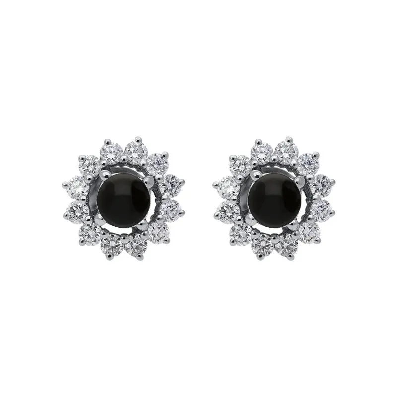 18ct White Gold Whitby Jet 0.63ct Diamond Floral Stud Earrings sold by Jura Watches
