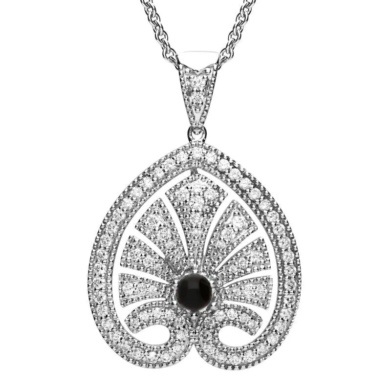 18ct White Gold Whitby Jet 0.85ct Diamond Style & Fashion Leaf Necklace sold by Jura Watches