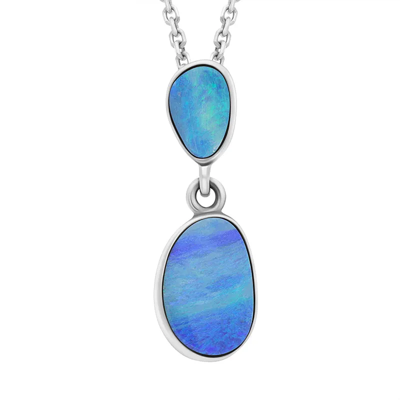 Sterling Silver Opal Abstract Oval Doublet Two Stone Unique Necklace sold by Jura Watches