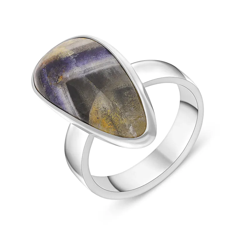 Sterling Silver Blue John Curved Triangle Unique Ring sold by Jura Watches
